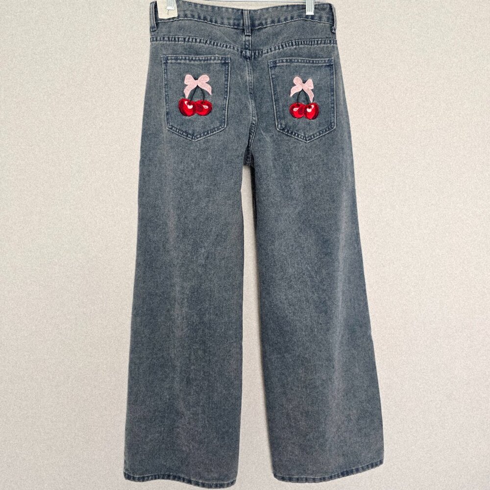 J for Justify Wide Leg Jeans 7 Medium Wash Cherry Pocket Y2K NWT